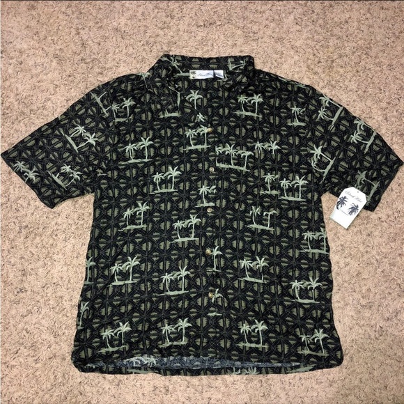 Green Palm Tree Hawaiian Button Shirt - Picture 1 of 3